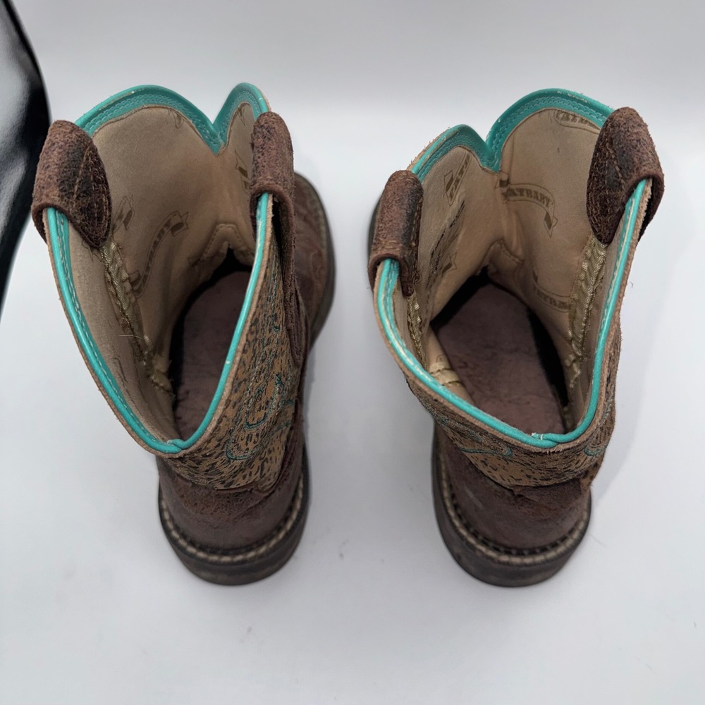 Ariat Fatbaby Brown Leather Leopard Print Western Boots Turquoise Women's 8B - Picture 8 of 11